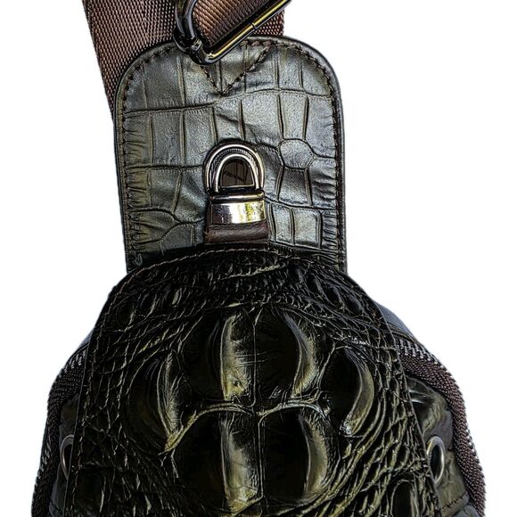 Unisex Crocodile Pattern Sling Bag Shoulder Daypack Crossbody Brown Adjustable - Picture 7 of 16